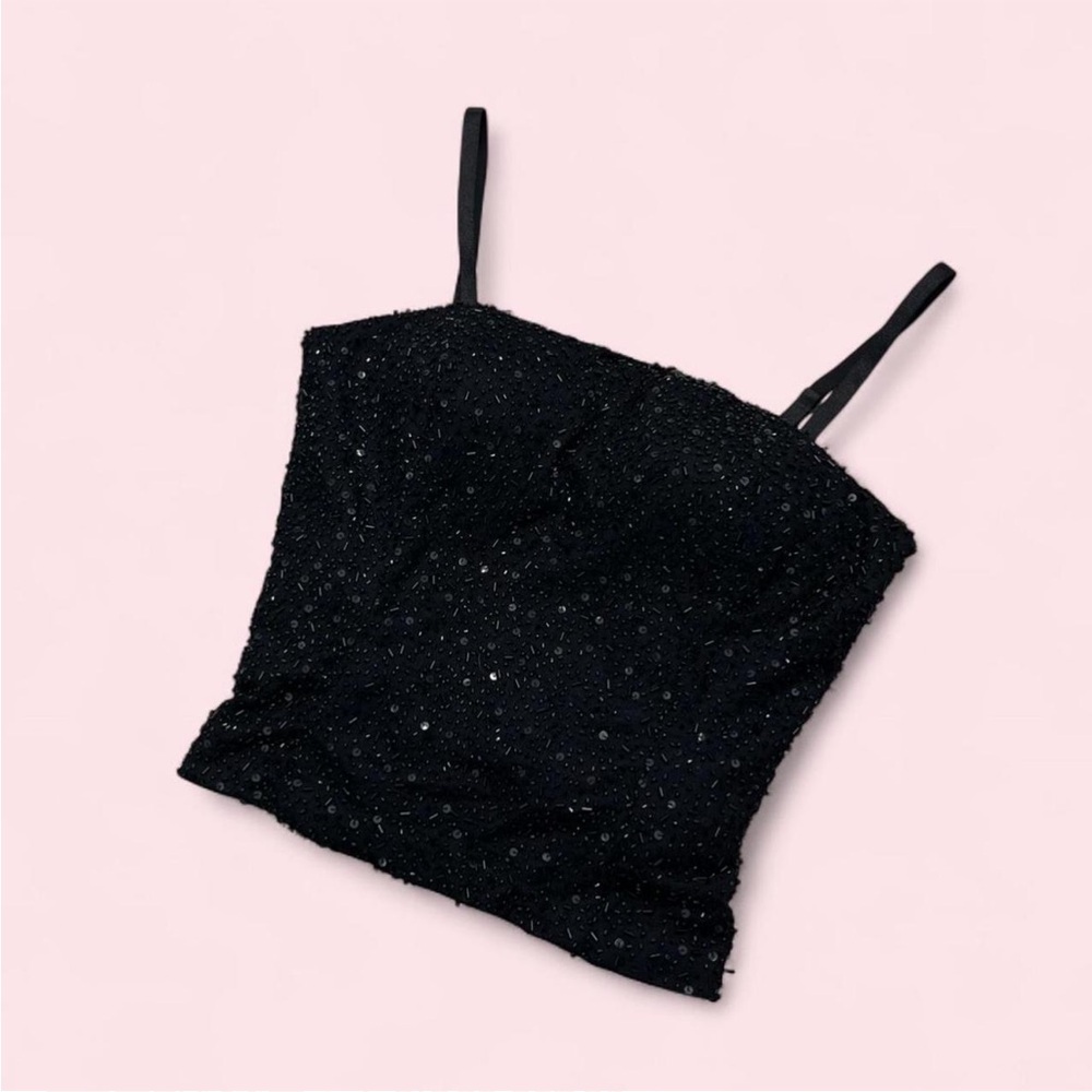 Vintage Black Beaded Sequin Women's Top